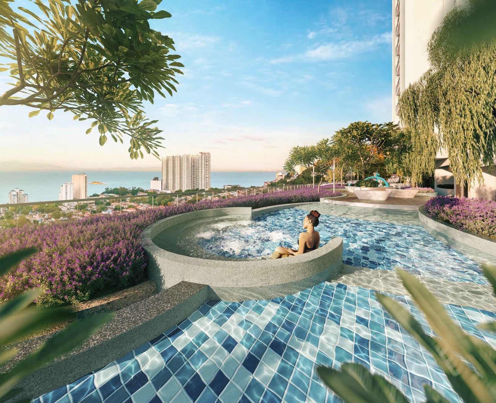 Waterstone pool with a sea view